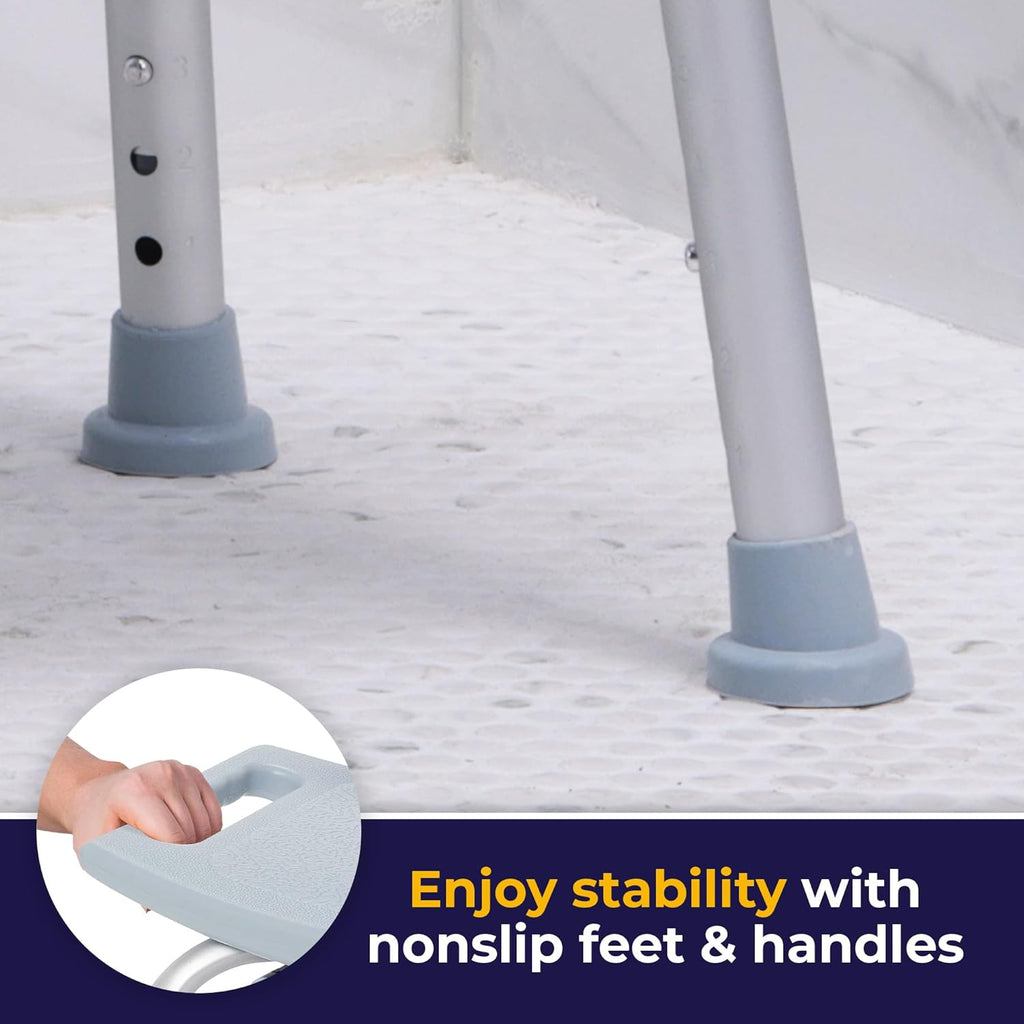 Shower Chair with Back - Adjustable Bathroom Bench - Suction Feet - Lightweight Durable Construction - Comfortable