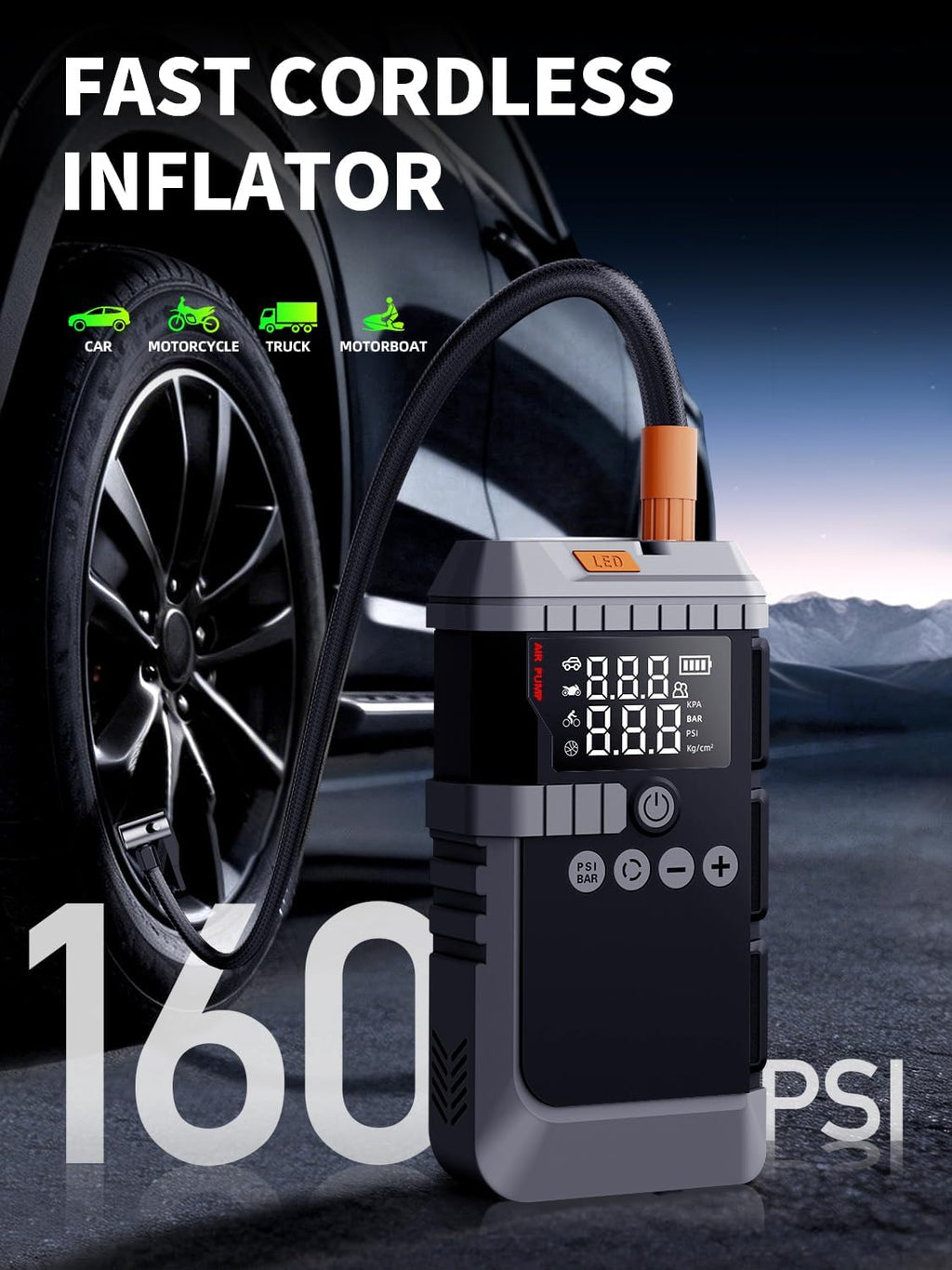 Portable Car Battery Jump Starter with Air Compressor, 6000A Car Battery Booster (All Gas/12L Diesel) with 45W Fast