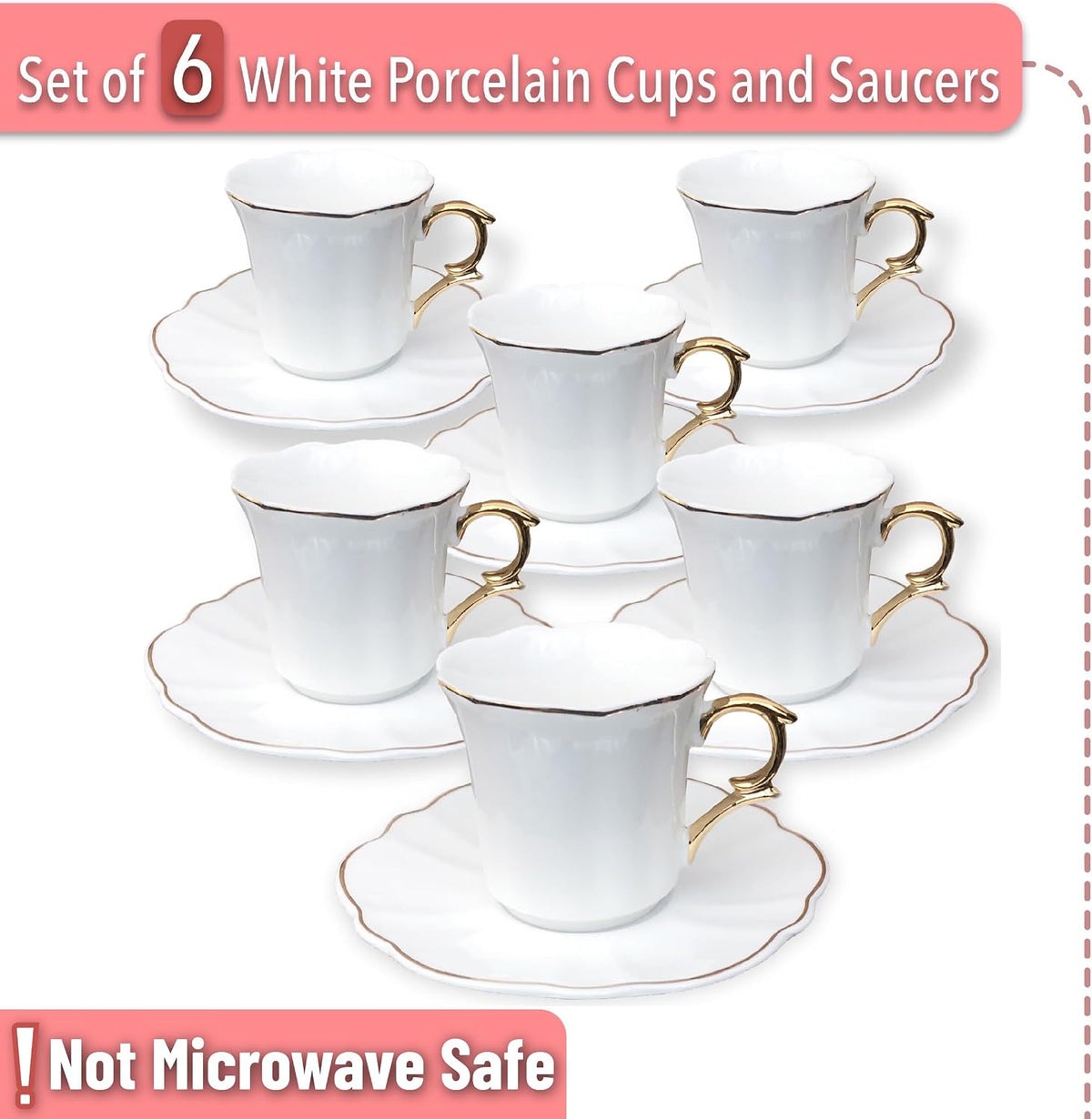 BTaT- Porcelain Espresso Cups Set, 3 oz, 6 Set, Small Coffee Mugs