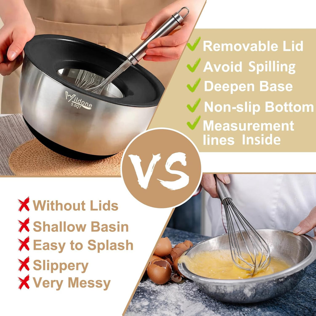 Mixing Bowls with Airtight Lids, 27 PCS Stainless Steel Nesting Bowls, with 3 Grater Attachments, Scale Mark &