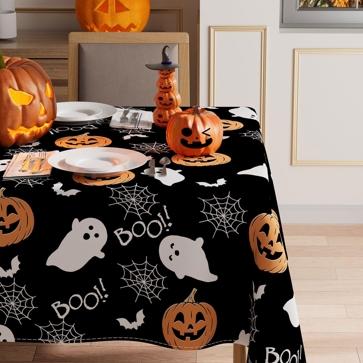 Halloween Spooky Ghost Rectangle Tablecloth Decorations 60x84 Inch