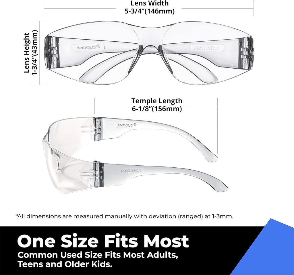 Clear Safety Glasses Bulk of 24, Protective Eyewear for Men Women, ANSI Z87.1 Impact Resistant Eye Protection for