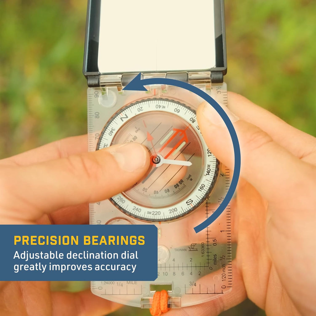 ProSight Sighting Map Compass with Adjustable Declination - Lightweight Orienteering Baseplate Compass for Hiking