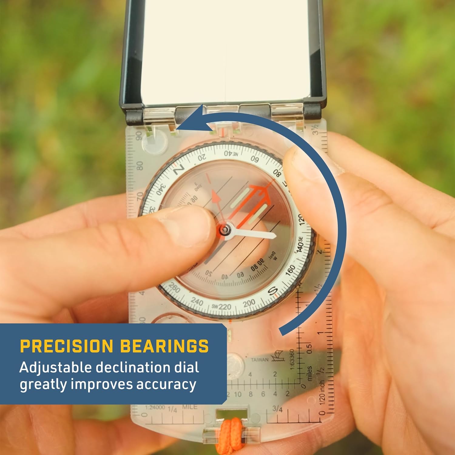 ProSight Sighting Map Compass with Adjustable Declination - Lightweight Orienteering Baseplate Compass for Hiking