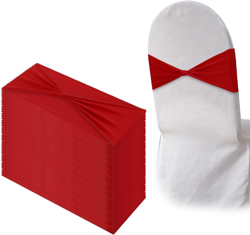 50 Pcs Red Chair Sashes, Bows Chair Bands, Elastic Chair Cover Bands Ties Universal Slider Sashes for Chair Without