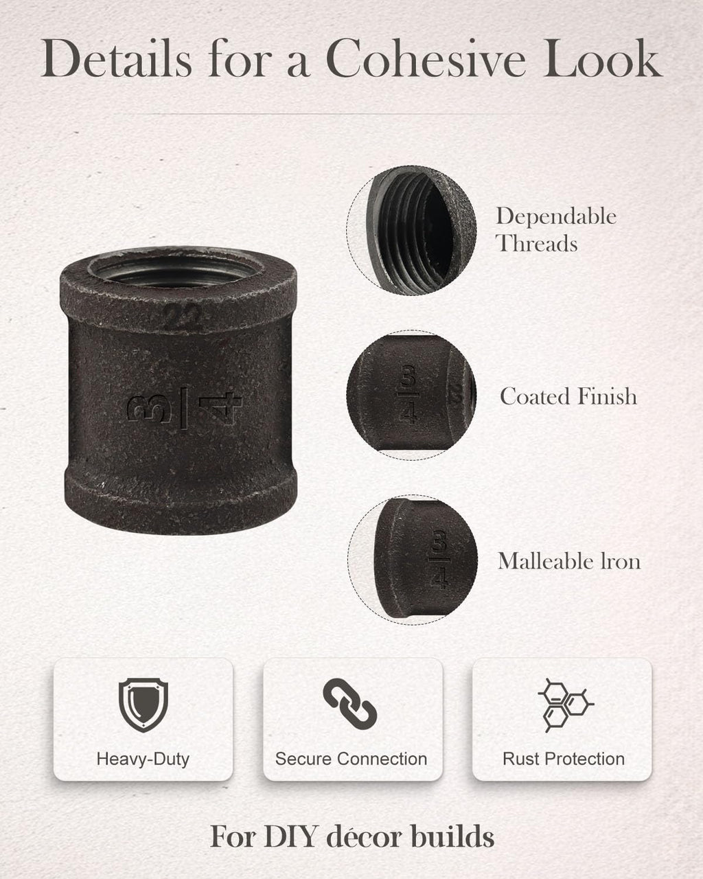 20 Pack 3/4 Inch Malleable Cast Iron Pipe Couplings