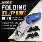 Folding Utility Knife with K-Hook & Straight Blade, Hook Blade Box Cutter for Cable Jacket, Duct, Drywall, Roofing &