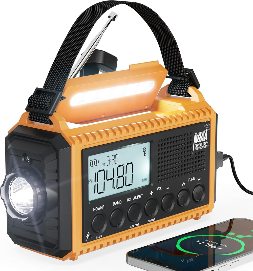 NOAA Weather Alert Radio, 5000mAh Solar Hand Crank Emergency Radio | FM AM Shortwave, Battery Operated Radio with