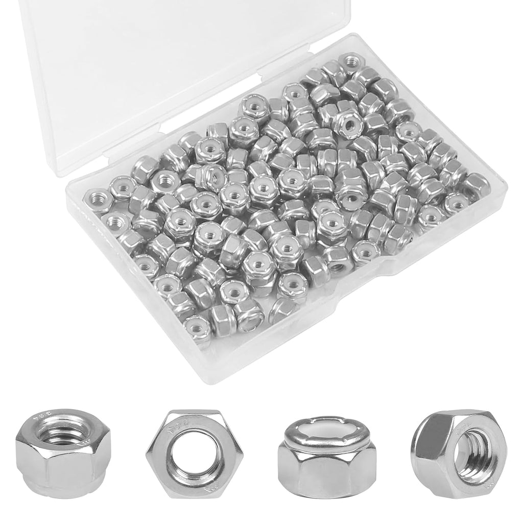 120PCS #8-32 Nylon Insert Hex Lock Nuts,304 Stainless Steel