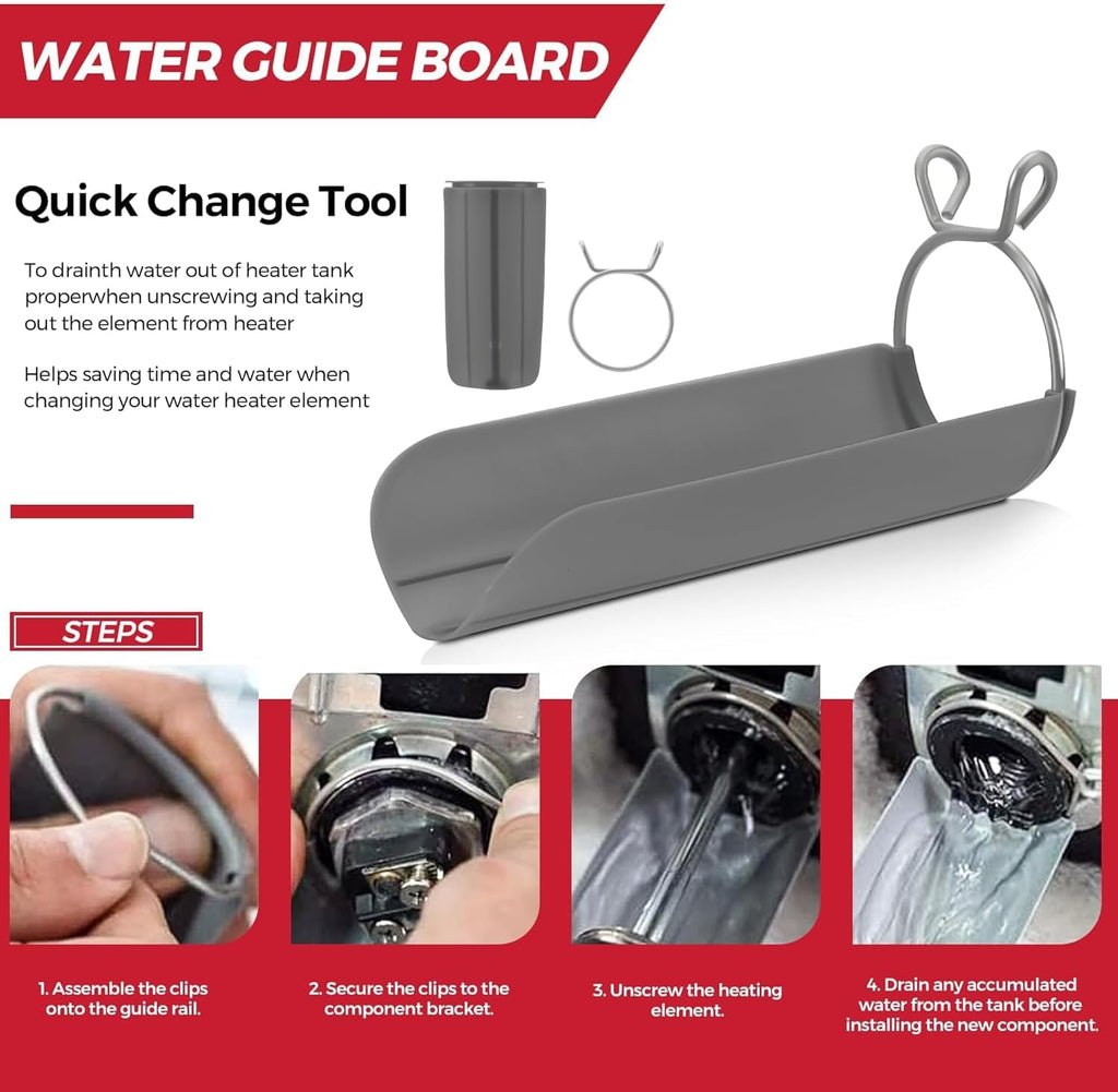 Electric Water Heater Tune-Up Kit, Includes Upper & Lower Heater Thermostat and Protective Covers, Water Heater Heating Elements, Quick Change Tool, Element Wrench