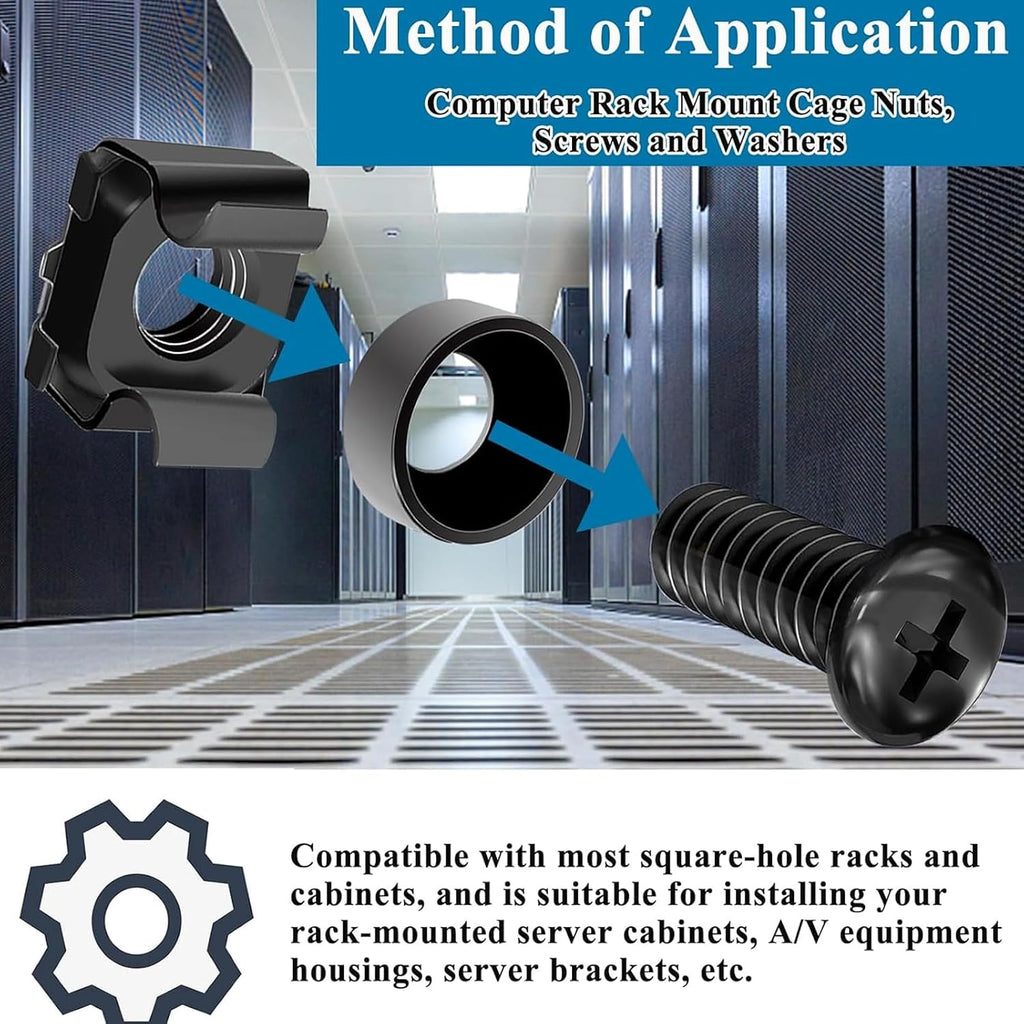 45‑Pack M6 x16mm Rack Screws, Cage Nuts & Washers Server Cabinet