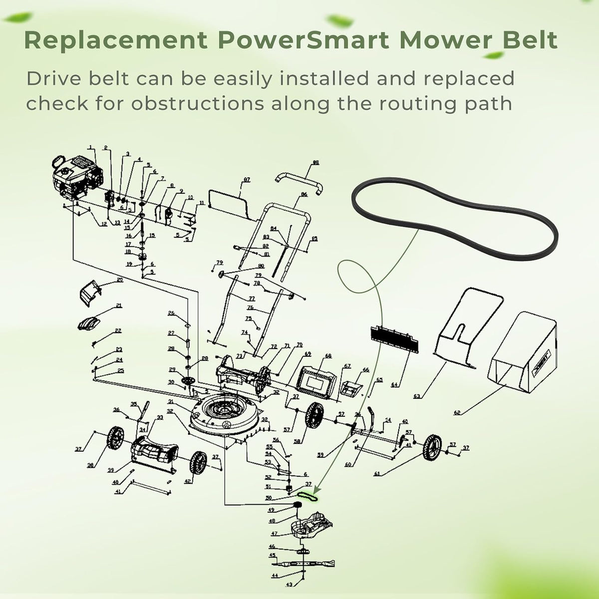 302040085 Mower Deck Belt Replacement for PowerSmart Lawn Mower Parts | 32.8 inch Deck Drive Belt Compatible with
