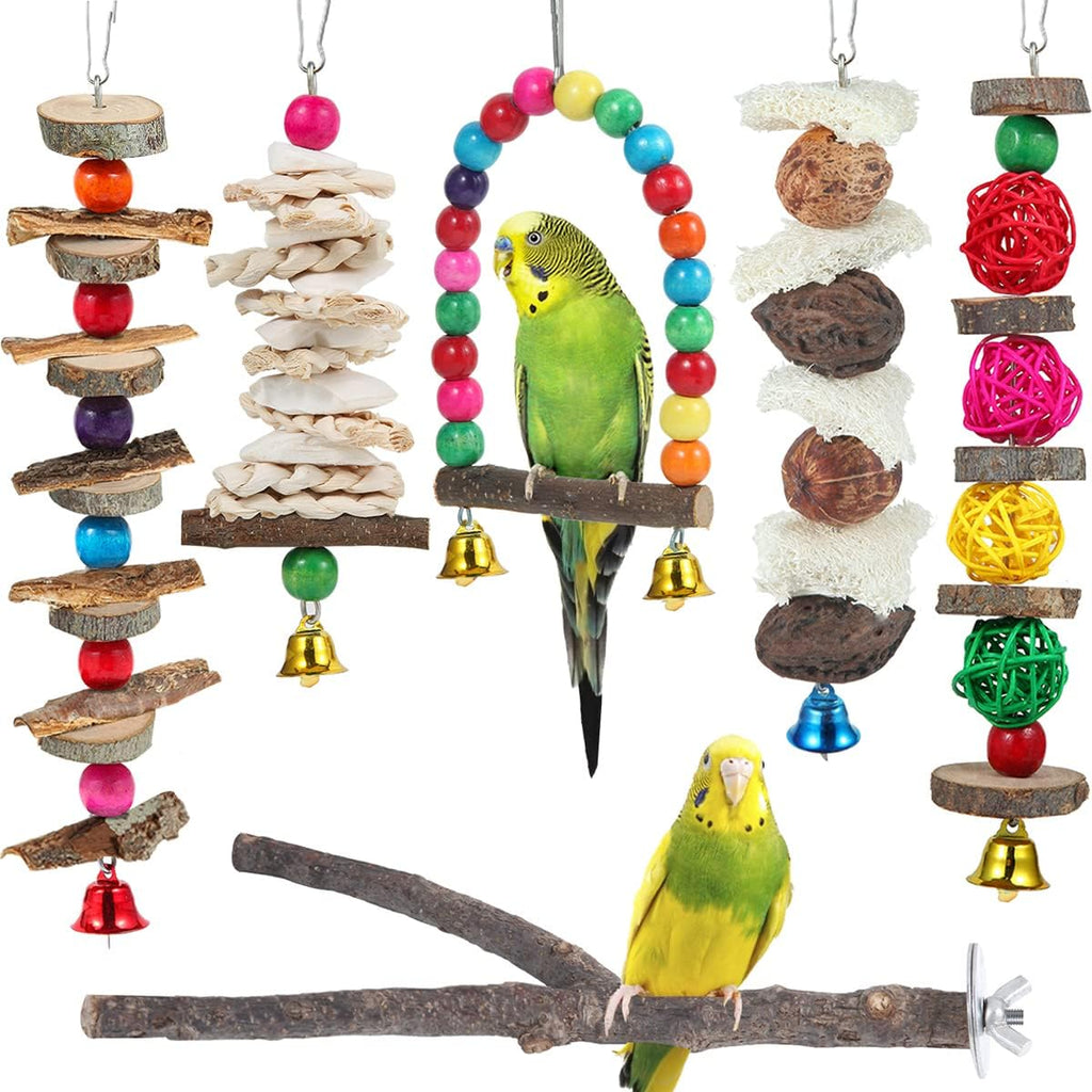Bird Perch Bird Toys Parakeet Toys,Bird Cage Accessories Wooden Chew Toys Perch Stand for Parrot Conure Cockatiel