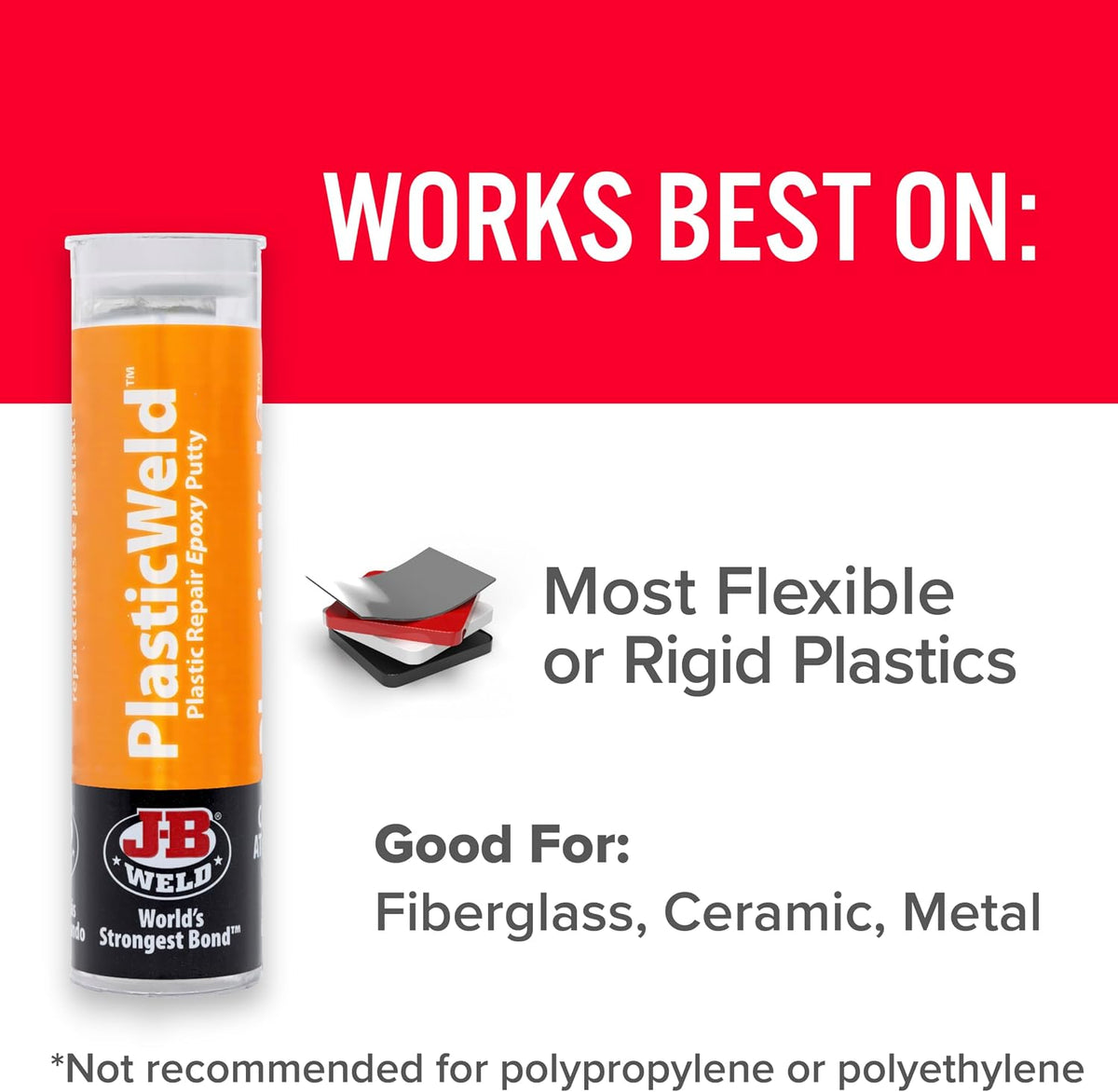 J-B Weld 8237 PlasticWeld Plastic Repair Epoxy Putty - 2 oz.