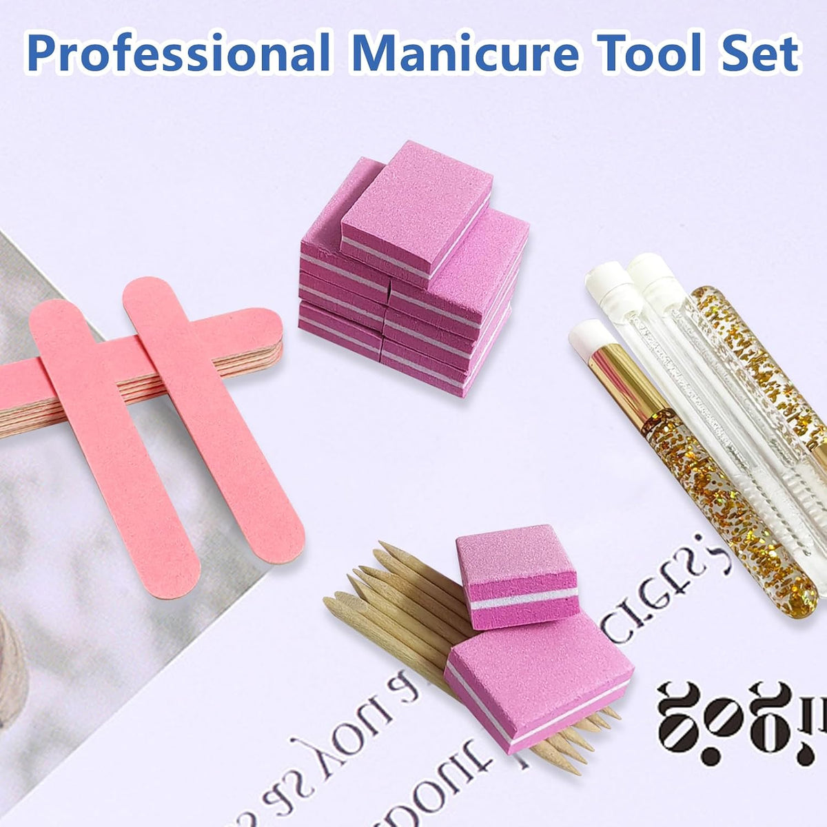 Lokyango Disposable Manicure Tool Kit (Pink, Count, 40, 80/100 Grit)