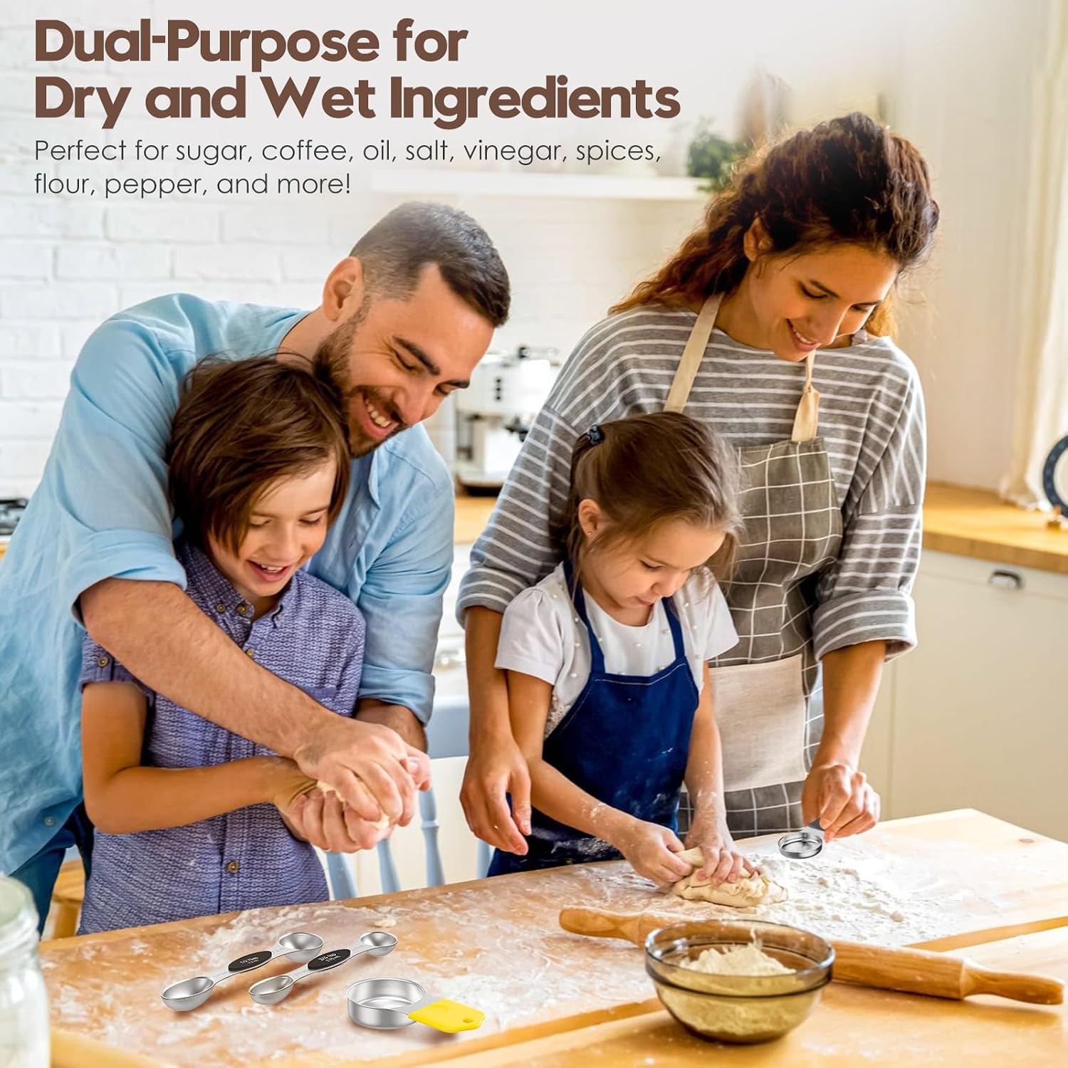 Magnetic Measuring Cups and Spoons Set – 304 Stainless Steel | Dual-sided Design | 15-Piece with Leveler | N52