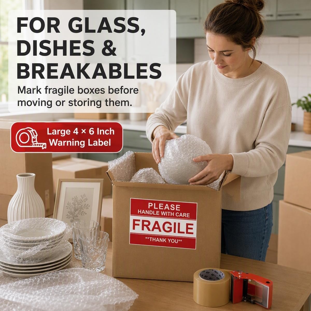 Fragile Stickers 4x6 Inch, Warning Labels for Moving, Packaging, Shipping