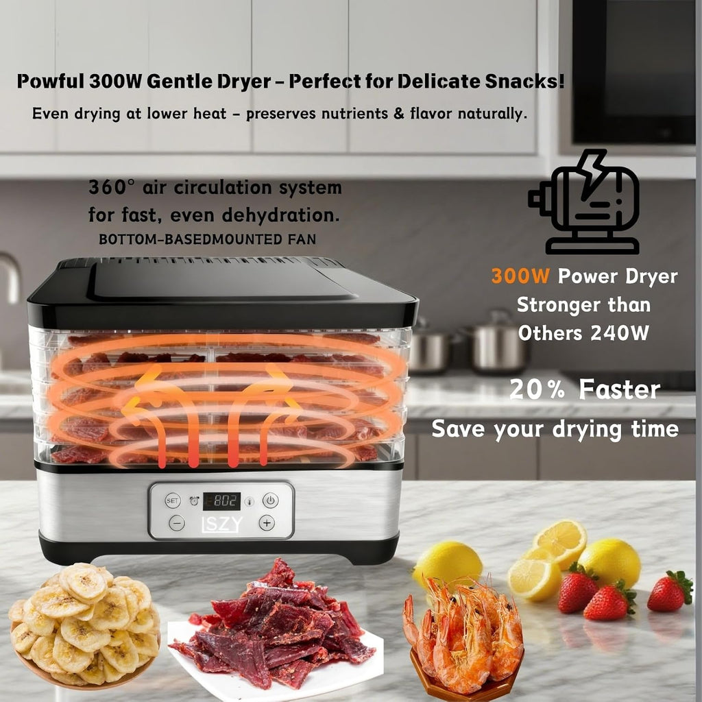 Food Dehydrator, 5 Stackable 12.6'' Trays Dehydrators with 24H Timer