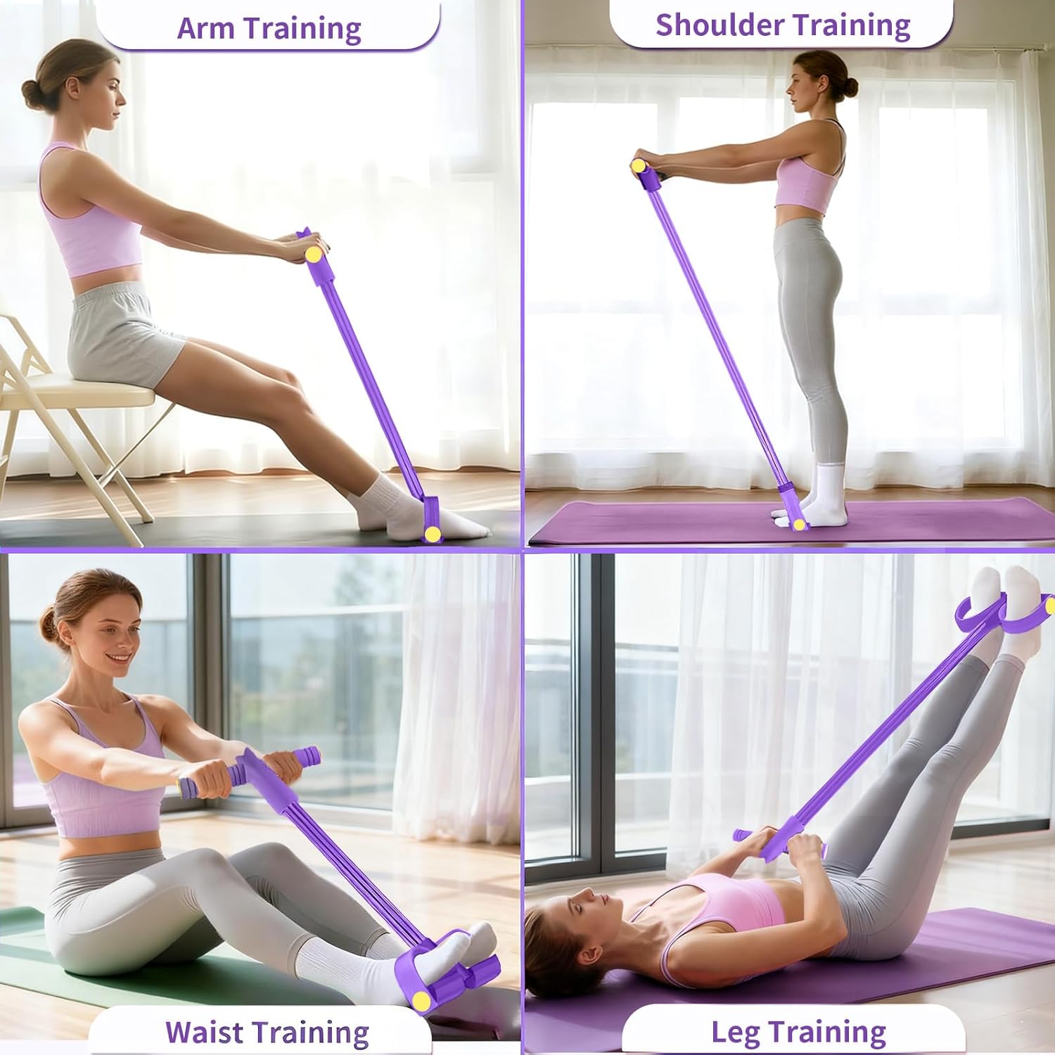 Pedal Resistance Bands with Handles, Durable 6-Tubes Multifunction Resistance Band, Natural Rubber Foot Pedal