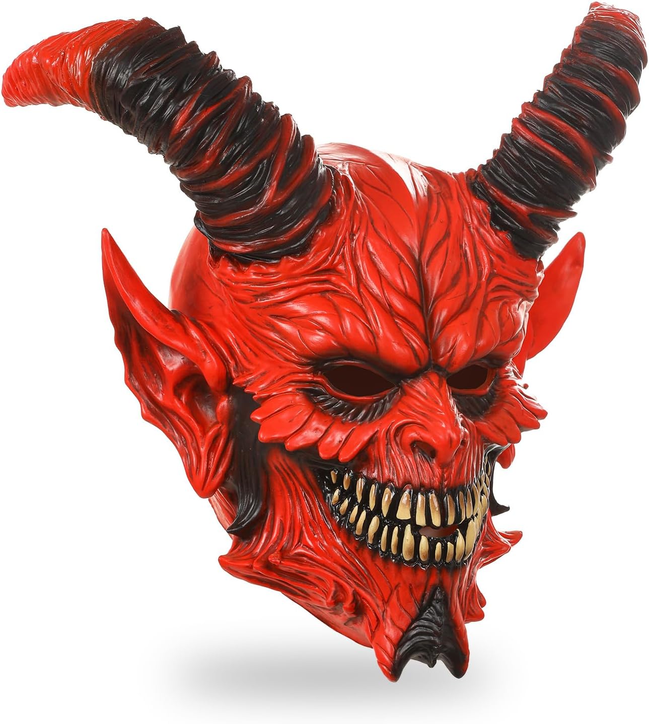 Horror Red Devil Mask Scary Demon Vampire Mask Full Head Ram Horn Latex Headgear Halloween Cosplay Props for Adults