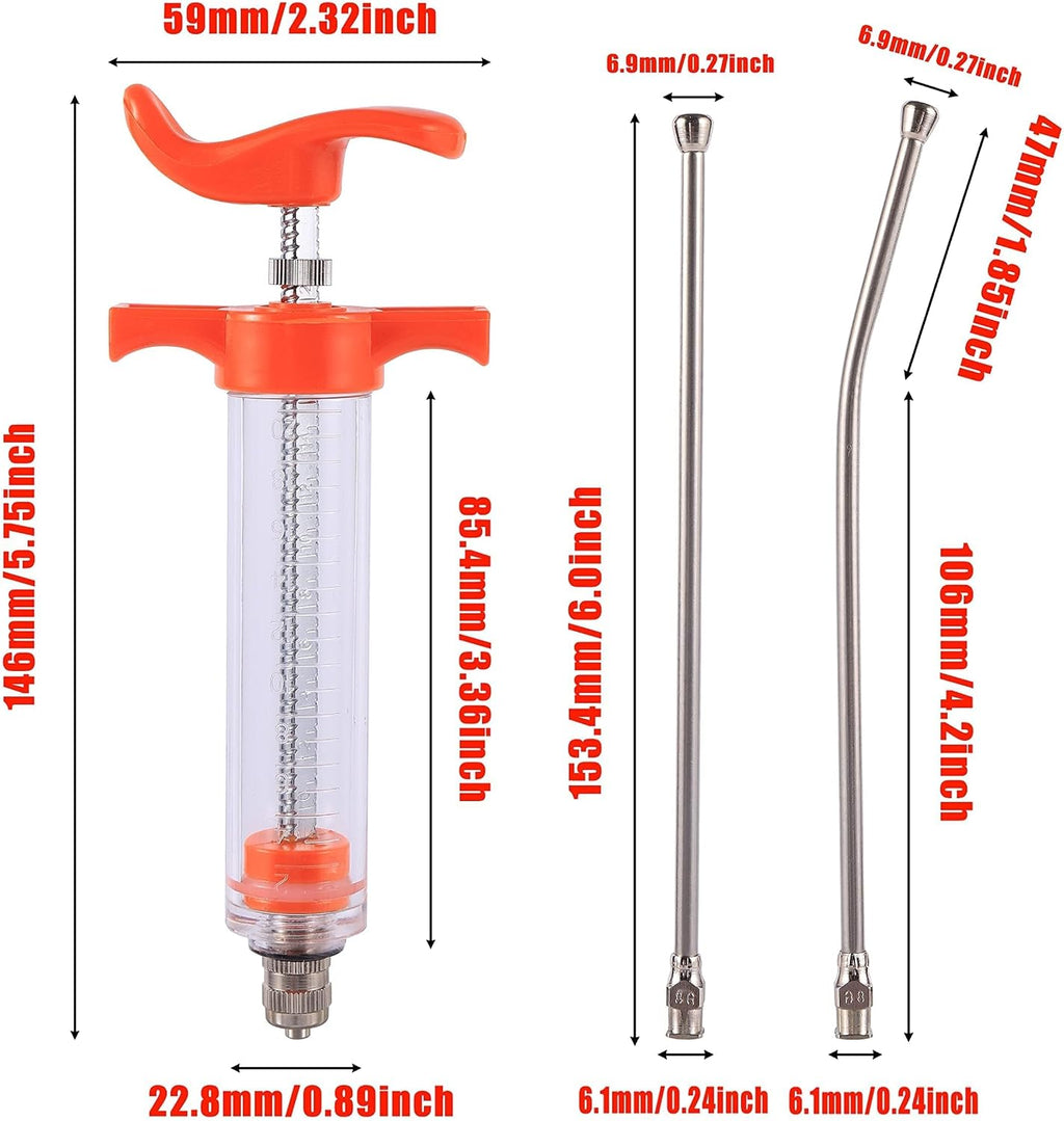 20ML Goat Drench Gun Goat Syringe, Adjustable Dosage Drench Syringe with 2 Nozzles, Drench Gun for Sheep Cat Cattle