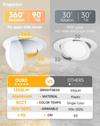 6 Pack 6 Inch LED Eyeball Gimbal Recessed Light, 5CCT Dimmable