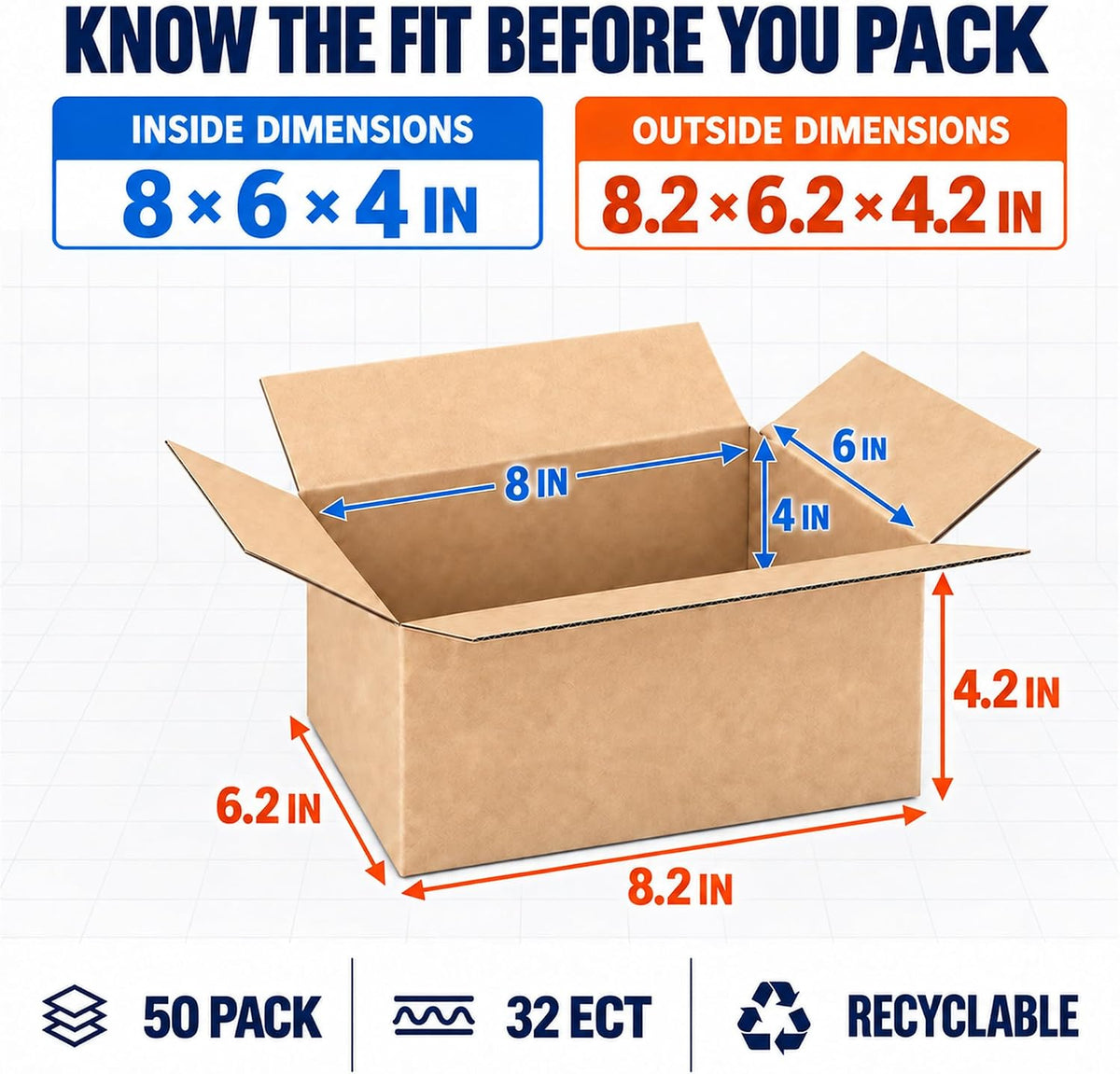 8x6x4 Shipping Boxes, 50 Pack Kraft Corrugated Mailers Sturdy small cardboard boxes for small business mailing