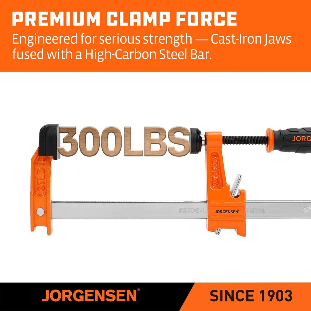 6" Light-Duty Steel Bar Clamp Set, 300 lbs Load Limit, 4-Pack | F Clamps for Woodworking, Metalworking and DIY Projects