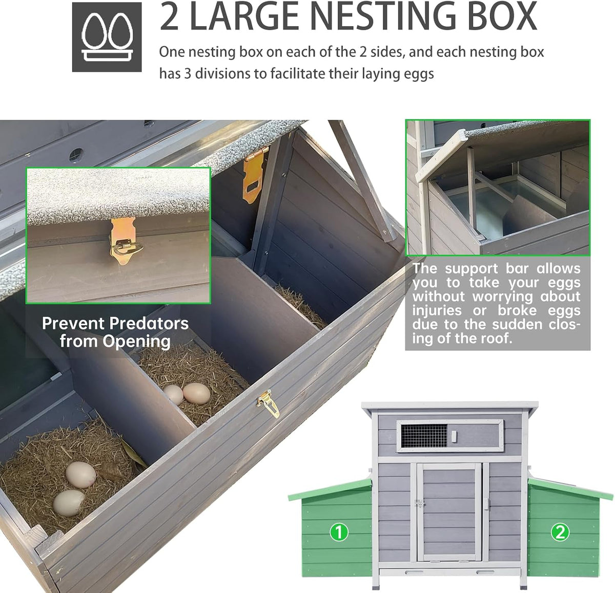Large Wooden Chicken Coop, Outdoor Large Chicken Coop with 6 Nesting Boxes