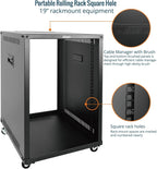 Tecmojo 15U Portable Rolling Network Rack, 4-Post Mobile Open Frame Server Rack with Wheels, Free Standing Server Cabinet for Computer/Data/AV/IT Equipment/Network Equipment
