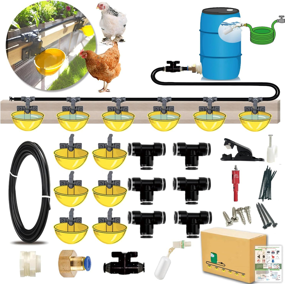 Automatic Chicken Water System, Complete Set with Large Water Cup,Pipeline