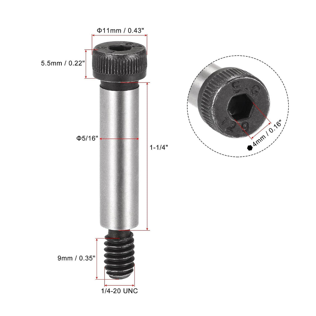 uxcell Alloy Steel Hexagon Socket Head Shoulder Screws Bolts, 1-1/4" Shoulder Length, 5/16" Shoulder Dia, 1/4-20 Thread, 6pcs