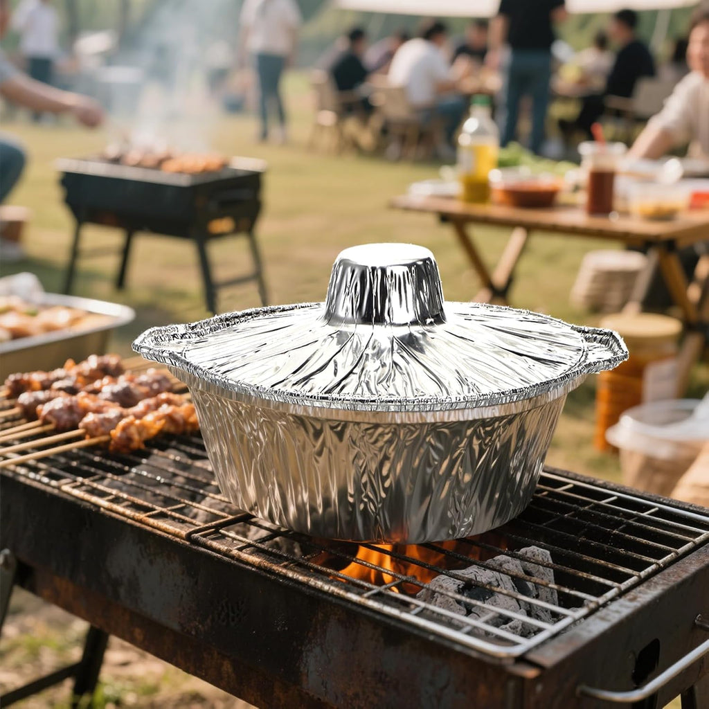 10 Pcs Disposable Aluminum Pot with LidS, Disposable 2 Liter Round Aluminum Foil Pan Food Container for Camping