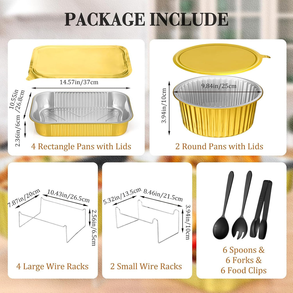 30 Pcs 6 Sets Disposable Chafing Dishes Buffet Server Food Warmer Chafing Dish Set with Rectangle and Round Chafer