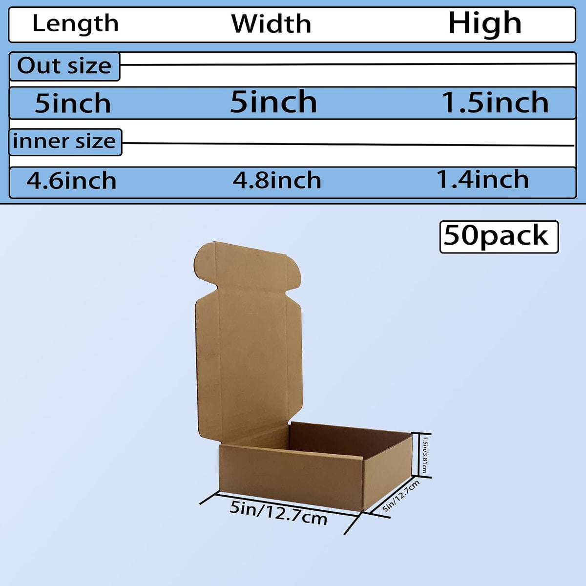 5x5x1.5 inch Small Shipping Boxes 50 Pack, Brown Kraft Corrugated Cardboard