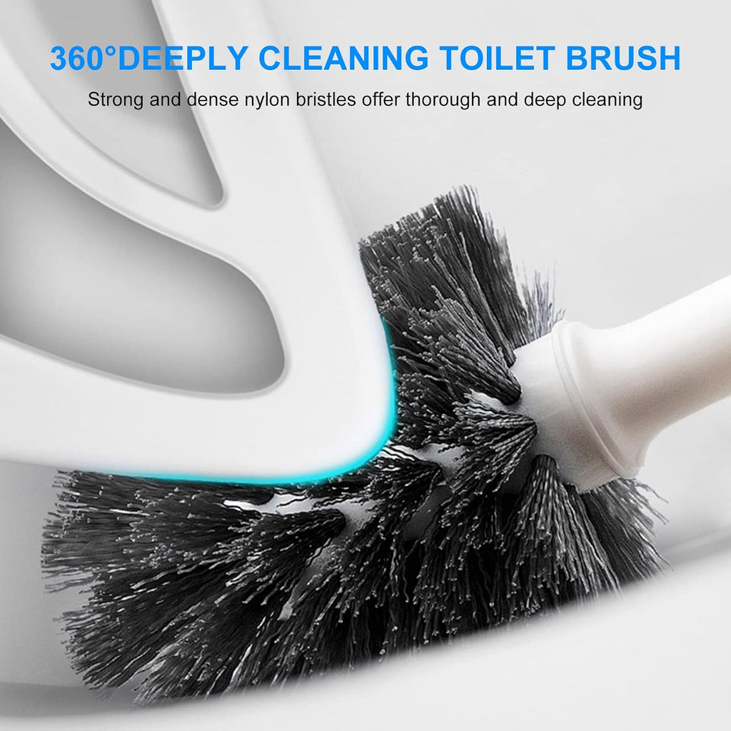 Toilet Brush and Plunger Set, Semi-Hidden Toilet Plungers, White | Heavy Duty Toilet Bowl Brush and Holder for