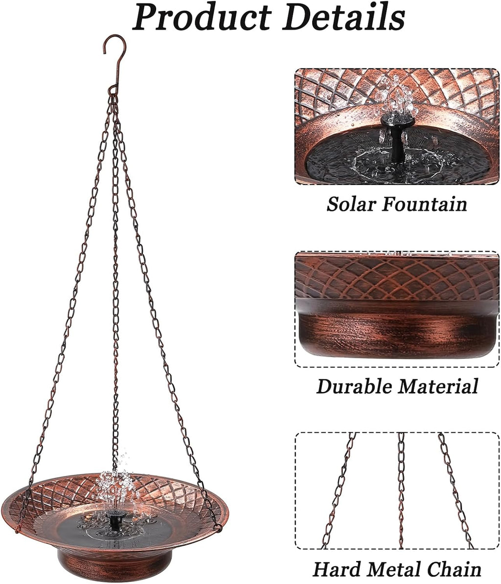 12.6" Hanging Solar Bird Bath, Birdbath Fountain Solar Power, Metal Bird Bath for Outside Hanging, Hanging Bird