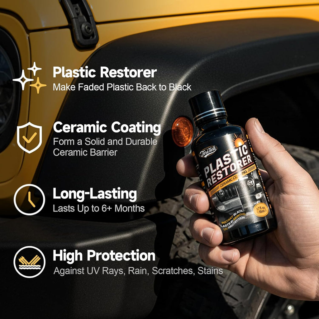 Plastic Restorer for Cars, Not a Dressing, Black Trim Restorer, Ceramic Crystal Coating Highly Concentrated, Lasting
