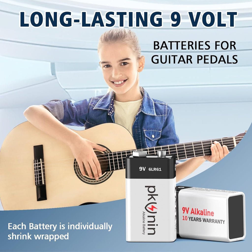 9V Batteries 8 Pack Ultra Alkaline 9 Volt Battery for Smoke Detector, Smoke Alarms, Guitar Pedals, Microphone