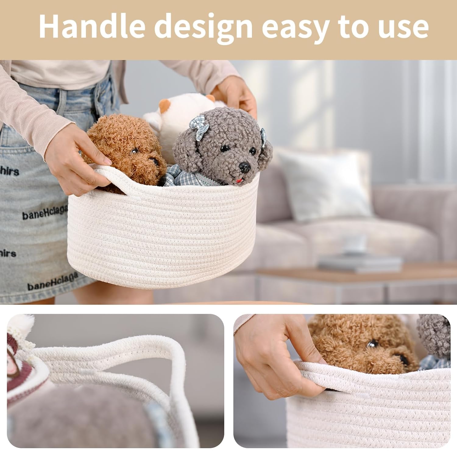 Medium Woven Cotton Rope Basket with Handle Empty Decorative Gift Basket for Baby Shower, Graduation, Father's Day