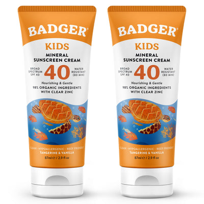 Kids Mineral Sunscreen Cream SPF 40, Organic, 2.9 oz (2-Pack)