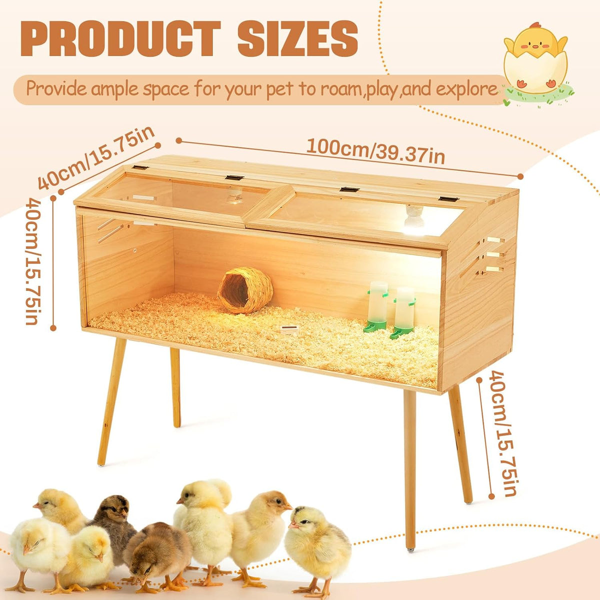 Chicken Brooder Box, Wooden Table Legs, 40 x 16 x 16 in