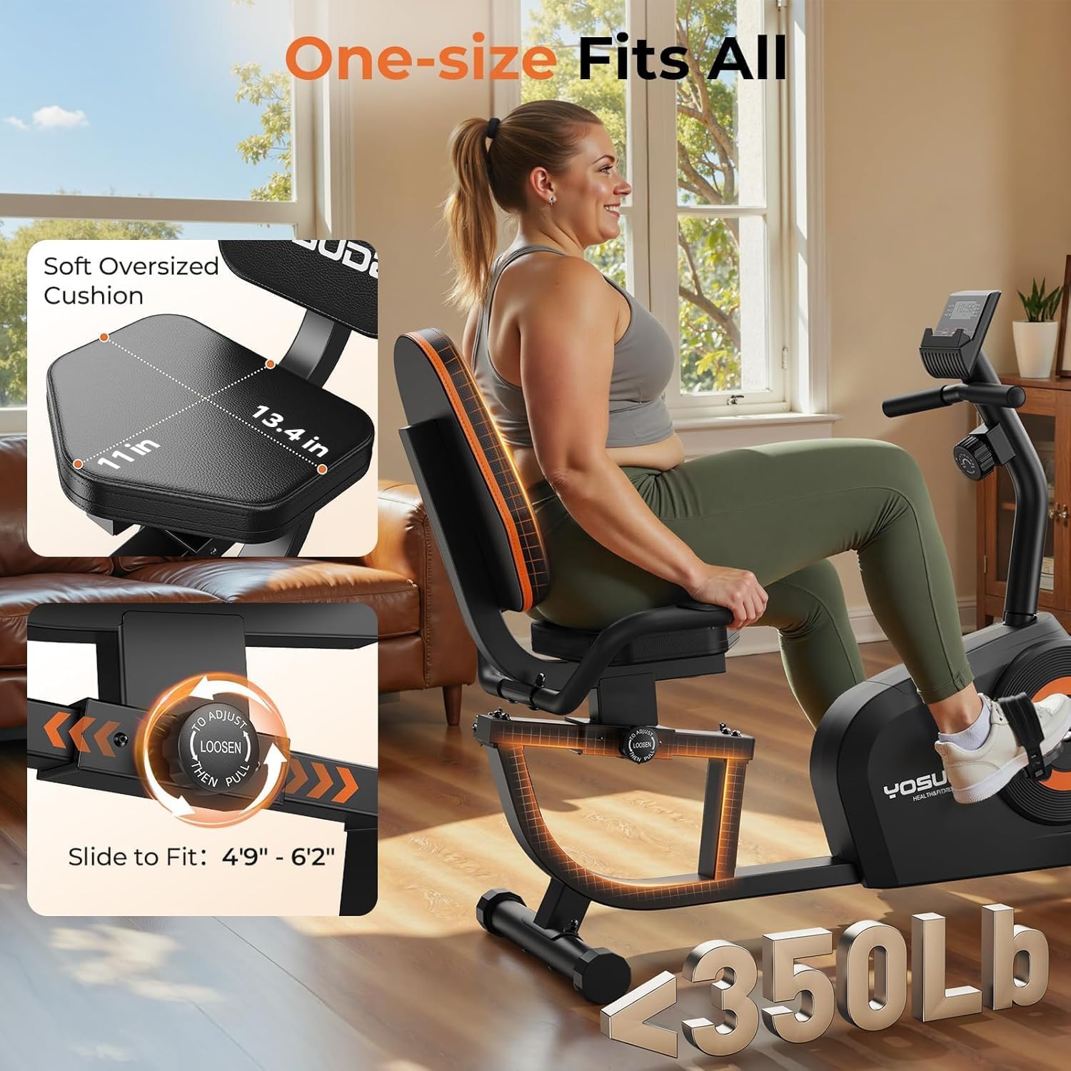 Recumbent Exercise Bike for Home，Magnetic Staionary Bike for Seniors | Quiet Recumbent Bikes with Adjustable Seat