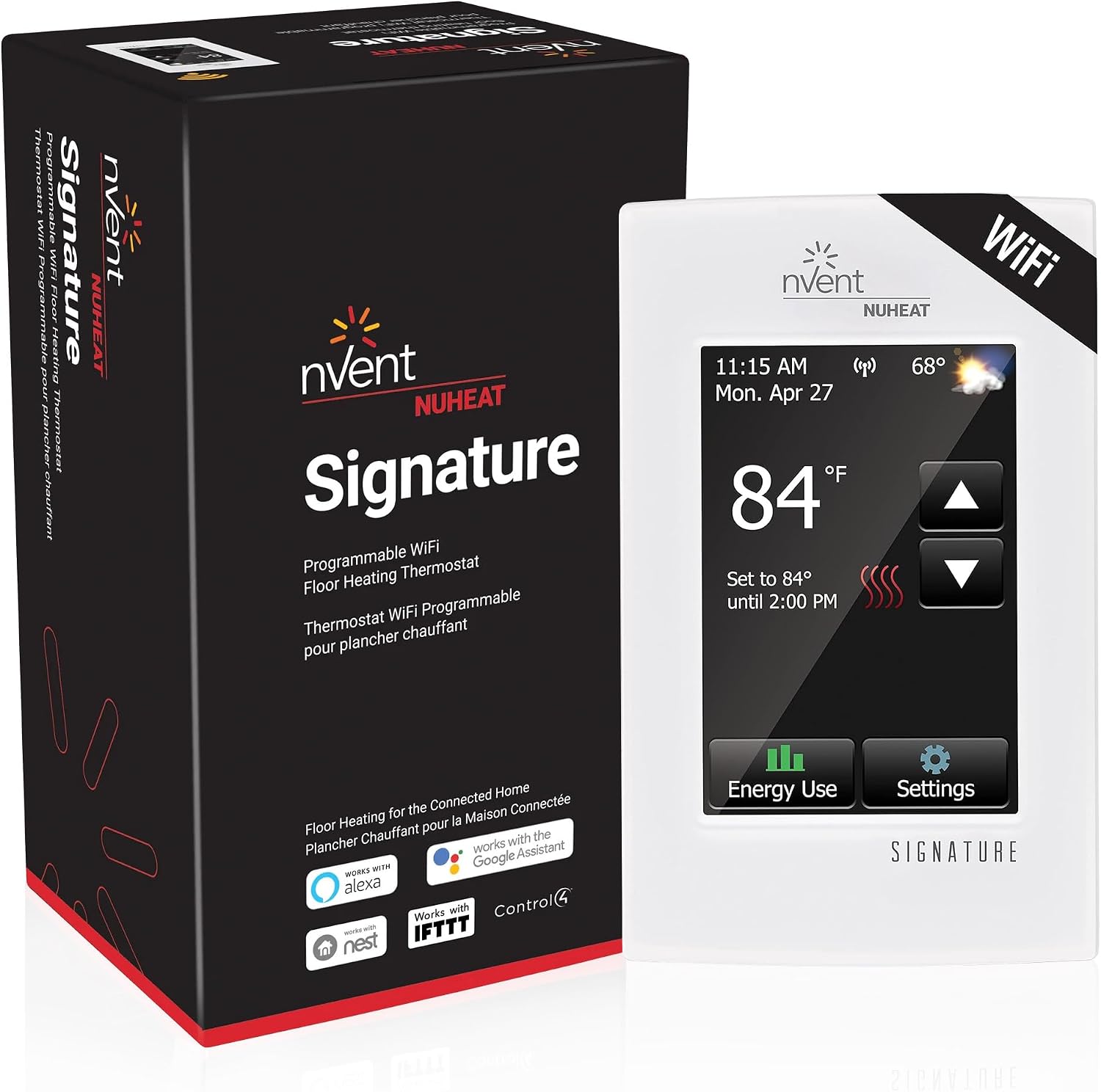 nVent Signature AC0055 WiFi Programmable Floor Heating Thermostat | w/ Extra Floor Sensor - Touchscreen & Built-In