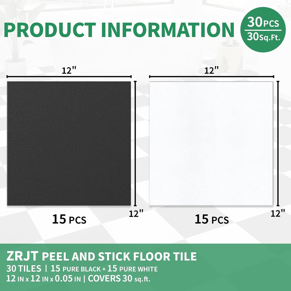 30-Pack 30 Sq.Ft Peel and Stick Floor Tiles Vinyl Matte Pattern Flooring, 12” x 12” Self Adhesive Vinyl Flooring DIY