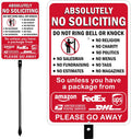 14" x 10" Large No Soliciting Sign with 36" Heavy Duty Steel Stake | Absolutely No Soliciting No Religious Aluminum