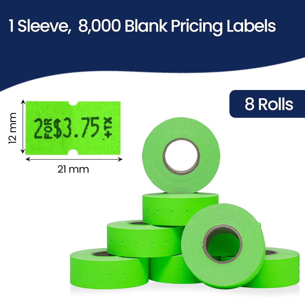 1 Line Price Gun Labels - Fluorescent Green, 8000 Count | Paper Material, Permanent Adhesive, Tamper Resistant Slits