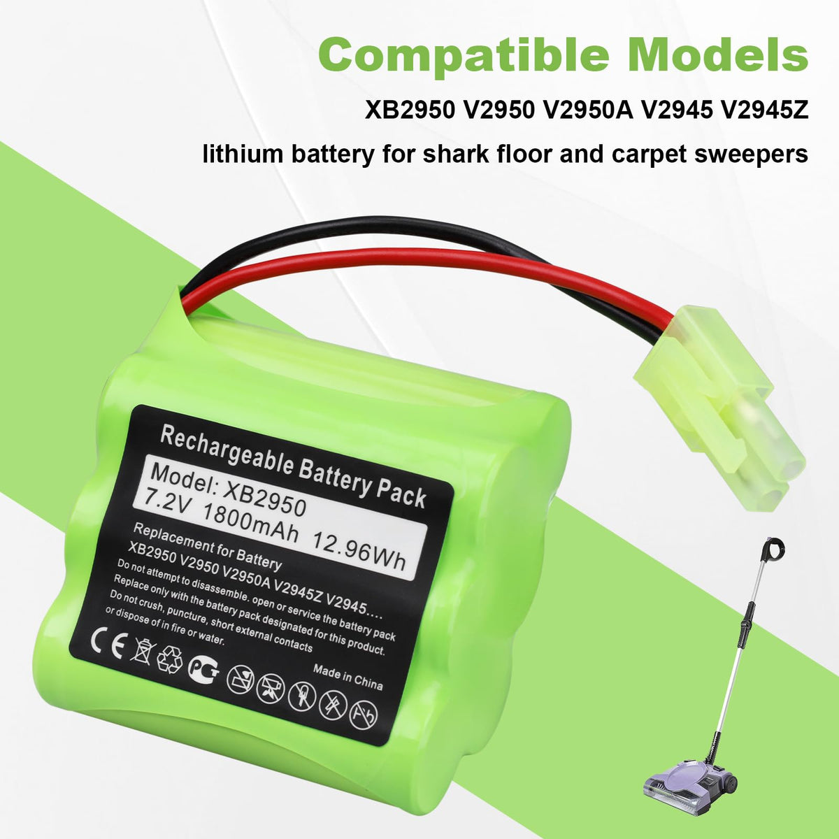 For Shark XB2950 Battery Pack Replacement: Cordless Vacuum Battery 1800mAh