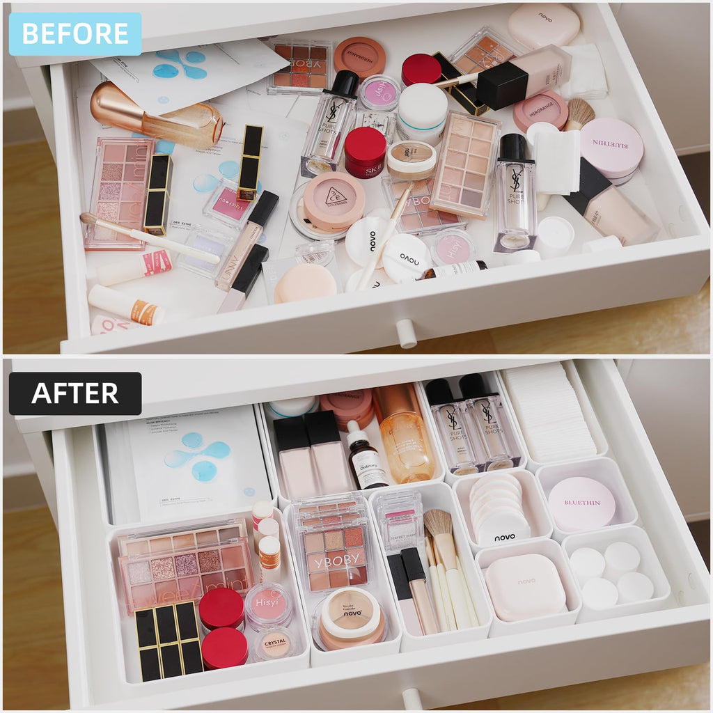 11-Piece Stackable Drawer Organizer Set, Multi-size Desk Drawer Organizer Trays Vanity Storage Bins for Storing
