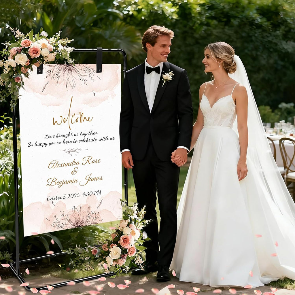 Wedding Sign Stand Holder, Adjustable Wedding Welcome Sign Holder with 2 Pair Hanging Strap and one Storage Bag